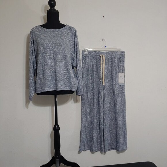 Calme by JW  Set Womens  Cozy LARGE Wide Leg Pants with XL Dolman Top  Soft - Picture 1 of 14